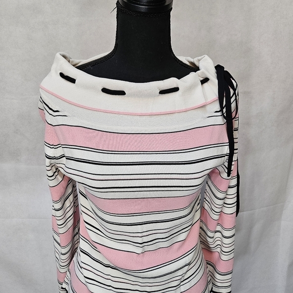 Karen Lessly Stripped Top 68% Rayon 32% Nylon Pink Black White Sz M - Picture 3 of 6